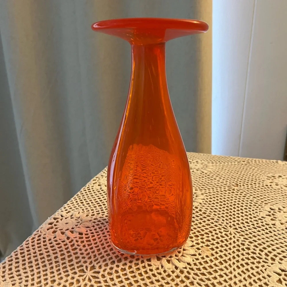 Amazing Hand Blown Margie's Garden Bubble Vase Bright OrangeAmazing